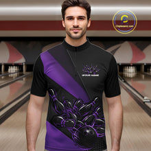 Load image into Gallery viewer, Custom Black And Purple Flame Men Bowling Shirts, Bowling League Shirt Bowler Jerseys IPHW11294