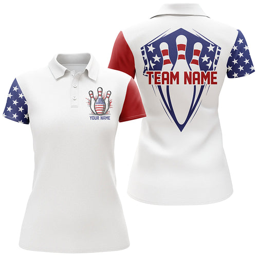 American Flag Bowling Pins Custom Bowling Team Shirts Women, Patriotic Bowling Jerseys IPHW6611