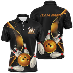 Custom Black And Gold Bowling Team Shirts For Men And Women, Unisex Bowling League Shirts IPHW6616