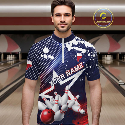 Custom Texas Flag Bowling Team Jerseys, Texas Bowling Men Quarter Zip Shirt IPHW11641