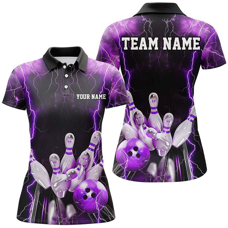 Black And Purple Thunder Lightning Custom Ladies Bowling Shirts, Team Jerseys Bowlers Gift IPHW7160