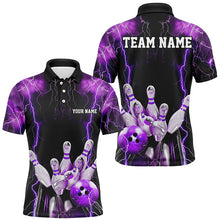 Load image into Gallery viewer, Black And Purple Thunder Lightning Custom Bowling Shirts For Men, Team Jerseys Bowlers Gift IPHW7160