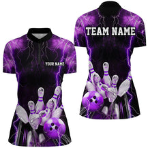 Load image into Gallery viewer, Black And Purple Thunder Lightning Custom Ladies Bowling Shirts, Team Jerseys Bowlers Gift IPHW7160