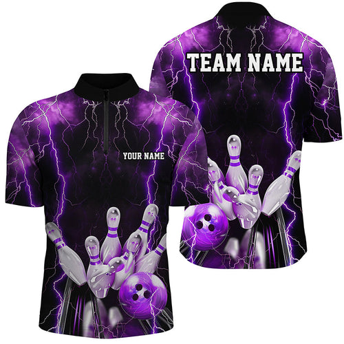 Black And Purple Thunder Lightning Custom Bowling Shirts For Men, Team Jerseys Bowlers Gift IPHW7160