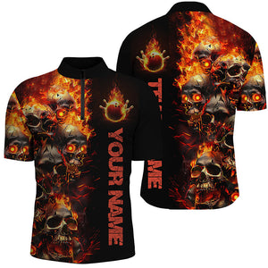 Custom Flame Skull Bowling Shirts For Men, Halloween Bowling Outfits For Bowling Team IPHW7169