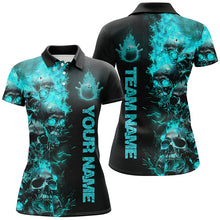 Load image into Gallery viewer, Custom Blue Flame Skull Bowling Shirts For Women, Halloween Bowling Outfit For Bowling Team IPHW7170