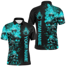 Load image into Gallery viewer, Custom Blue Flame Skull Bowling Shirts For Men, Halloween Bowling Outfits For Bowling Team IPHW7170