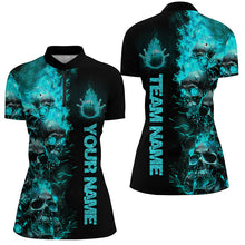 Load image into Gallery viewer, Custom Blue Flame Skull Bowling Shirts For Women, Halloween Bowling Outfit For Bowling Team IPHW7170