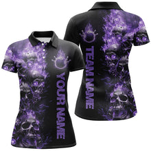 Load image into Gallery viewer, Custom Purple Flame Skull Ladies Bowling Shirts, Halloween Bowling Outfits For Bowling Team IPHW7171