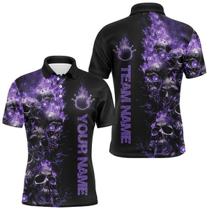 Custom Purple Flame Skull Bowling Shirts For Men, Halloween Bowling Outfits For Bowling Team IPHW7171