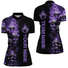 Load image into Gallery viewer, Custom Purple Flame Skull Ladies Bowling Shirts, Halloween Bowling Outfits For Bowling Team IPHW7171