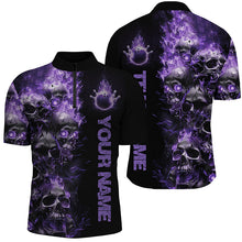 Load image into Gallery viewer, Custom Purple Flame Skull Bowling Shirts For Men, Halloween Bowling Outfits For Bowling Team IPHW7171