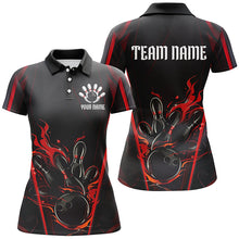 Load image into Gallery viewer, Black And Red Flame Custom Bowling Shirts For Women, Bowling League Shirt Team Jerseys IPHW7174