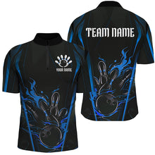 Load image into Gallery viewer, Black And Blue Flame Custom Bowling Shirts For Men, Bowling League Shirt Team Jerseys IPHW7175