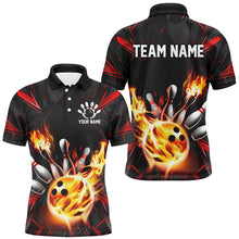 Load image into Gallery viewer, Red And Black Custom Flame Bowling Shirts For Men, Custom Bowling Team Shirts Outfits IPHW7177
