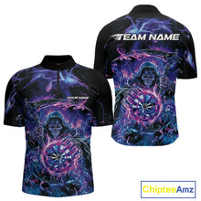 Load image into Gallery viewer, Custom Blue, Purple And Pink Grim Reaper Skull Dart Men Quarter-Zip Shirt, Halloween Team Outfit IPHW10040