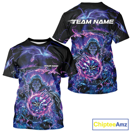 Custom Blue, Purple And Pink Grim Reaper Skull Dart Men T-Shirts, Halloween Team Outfit IPHW10040