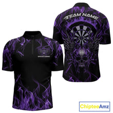 Load image into Gallery viewer, Custom Purple Flame Skull With Wings Dart Quarter-Zip Shirt For Men, Halloween Dart Outfit IPHW10043