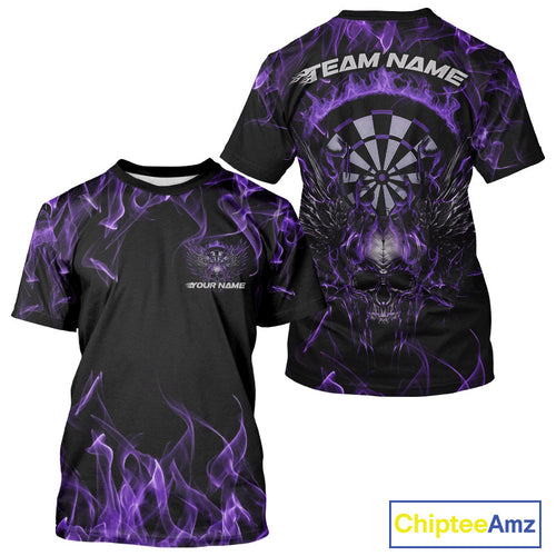 Custom Purple Flame Skull With Wings Dart T-Shirts For Men, Halloween Dart Outfit IPHW10043