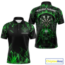 Load image into Gallery viewer, Custom Green Flame Skull With Wings Dart Polo Shirt For Men, Halloween Dart Outfit IPHW10044
