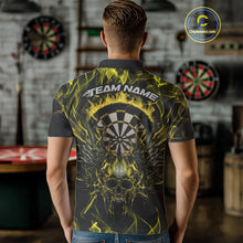 Load image into Gallery viewer, Custom Yellow Flame Skull With Wings Dart Polo Shirt For Men, Halloween Dart Outfit IPHW10045