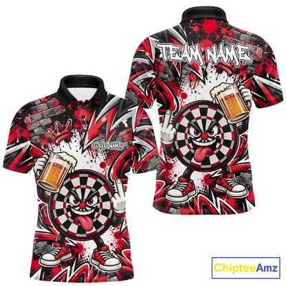 Custom Red Graffiti Funny Dartboard And Beer Dart Team Men Polo, Dart League Shirt IPHW12668