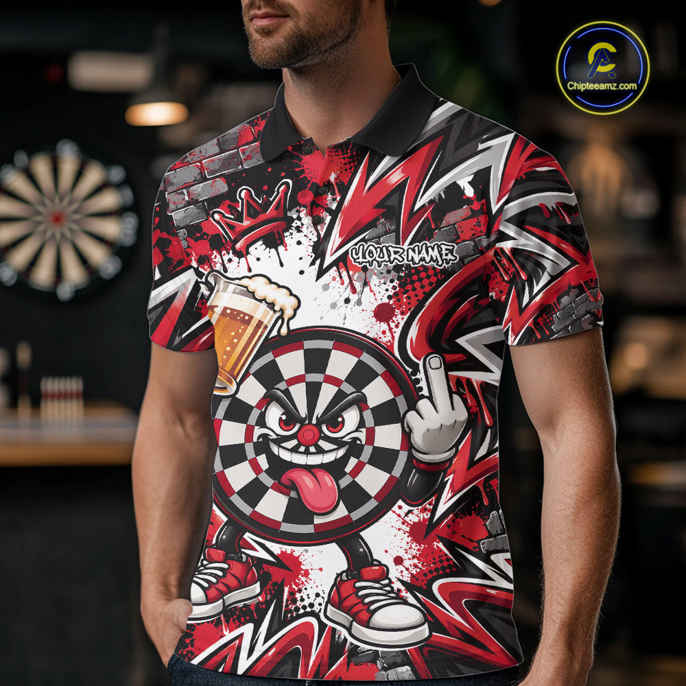 Custom Red Graffiti Funny Dartboard And Beer Dart Team Men Polo, Dart League Shirt IPHW12668