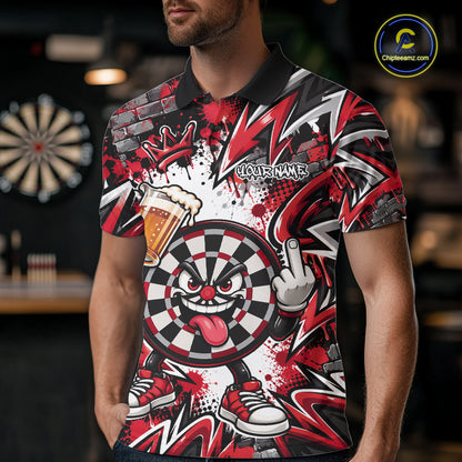 Custom Red Graffiti Funny Dartboard And Beer Dart Team Men Polo, Dart League Shirt IPHW12668