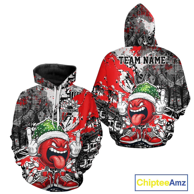 Custom Funny Christmas Bowling Men And Women Hoodie Shirts, Crazy Bowling Ball Xmas Outfit IPHW10129