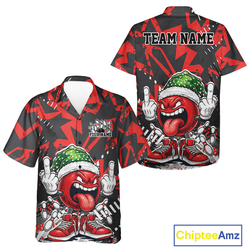 Custom Funny Christmas Bowling Men And Women Hawaiian Shirts, Crazy Bowling Ball Xmas Outfit IPHW10130