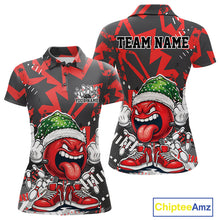 Load image into Gallery viewer, Custom Funny Christmas Bowling Women Polo Shirts, Crazy Bowling Ball Xmas Outfit IPHW10130