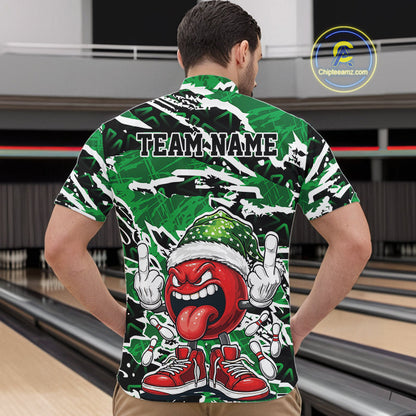 Custom Funny Christmas Bowling Men Quarter-Zip Shirts, Crazy Bowling Ball Xmas Outfit IPHW10132