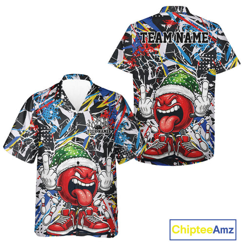Custom Funny Colorful Christmas Bowling Men And Women Hawaiian Shirts, Crazy Bowling Ball Xmas Outfit IPHW10133