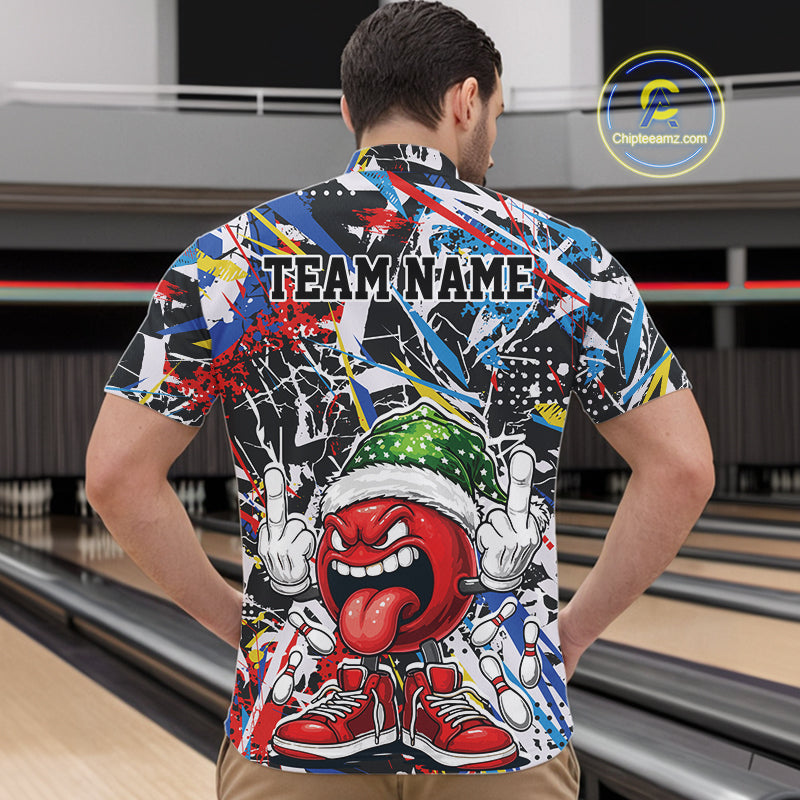 Custom Funny Colorful Christmas Bowling Men Quarter-Zip Shirts, Crazy Bowling Ball Xmas Outfit IPHW10133