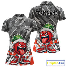 Load image into Gallery viewer, Custom Funny Christmas Bowling Women Polo Shirts, Crazy Bowling Ball Xmas Outfit IPHW10134