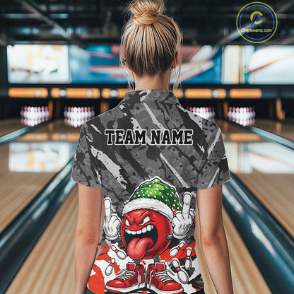 Custom Funny Christmas Bowling Women Quarter-Zip Shirts, Crazy Bowling Ball Xmas Outfit IPHW10134