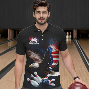 American Flag Eagle Custom Patriotic Bowling Polo Shirts For Men, US Bowling League Shirt IPHW8392