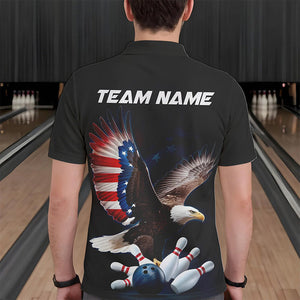 American Flag Eagle Custom Patriotic Bowling Polo Shirts For Men, US Bowling League Shirt IPHW8392