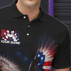 American Flag Eagle Custom Patriotic Bowling Polo Shirts For Men, US Bowling League Shirt IPHW8392