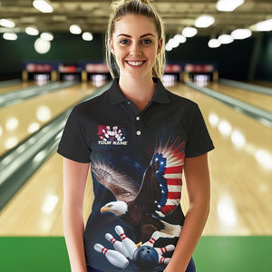 American Flag Eagle Custom Patriotic Bowling Polo Shirts For Women, US Bowling League Shirt IPHW8392