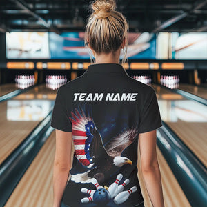 American Flag Eagle Custom Patriotic Bowling Polo Shirts For Women, US Bowling League Shirt IPHW8392