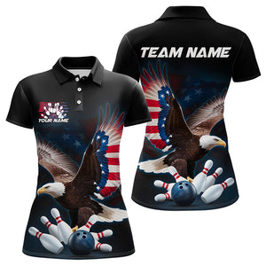 American Flag Eagle Custom Patriotic Bowling Polo Shirts For Women, US Bowling League Shirt IPHW8392