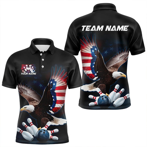 American Flag Eagle Custom Patriotic Bowling Polo Shirts For Men, US Bowling League Shirt IPHW8392