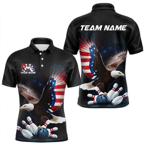 American Flag Eagle Custom Patriotic Bowling Polo Shirts For Men, US Bowling League Shirt IPHW8392