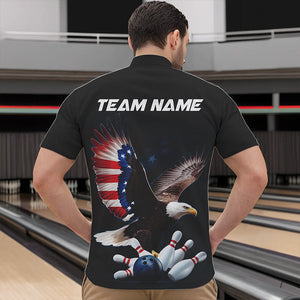 American Flag Eagle Custom Patriotic Bowling Quarter-Zip Shirts For Men, US Bowling League Shirt IPHW8392