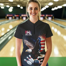 Load image into Gallery viewer, US Flag Eagle Custom Patriotic Bowling Quarter-Zip Shirt For Women, US Bowling League Shirt IPHW8392