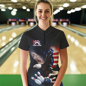 US Flag Eagle Custom Patriotic Bowling Quarter-Zip Shirt For Women, US Bowling League Shirt IPHW8392