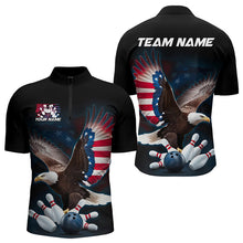 Load image into Gallery viewer, American Flag Eagle Custom Patriotic Bowling Quarter-Zip Shirts For Men, US Bowling League Shirt IPHW8392