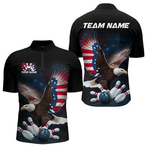 American Flag Eagle Custom Patriotic Bowling Quarter-Zip Shirts For Men, US Bowling League Shirt IPHW8392