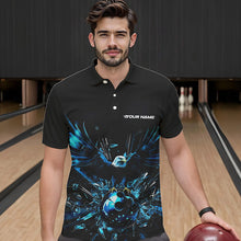 Load image into Gallery viewer, Black And Blue Eagle Break Glass Custom Bowling Polo Shirts For Men, Bowling Team Shirt IPHW8396